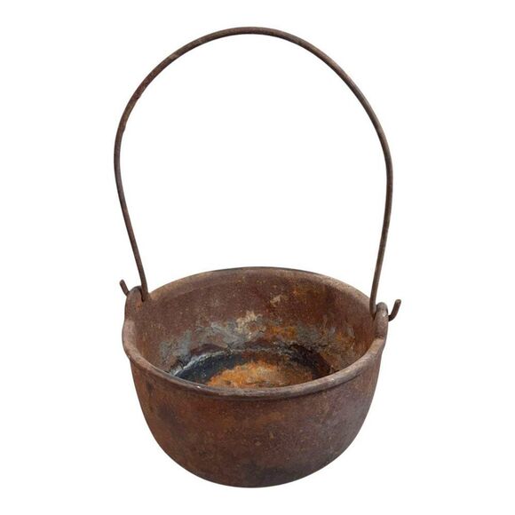 Antique Cast Iron Hanging Pot 6" w/ Handle Smelting Blacksmith Rusted Steam Punk - Picture 7 of 8